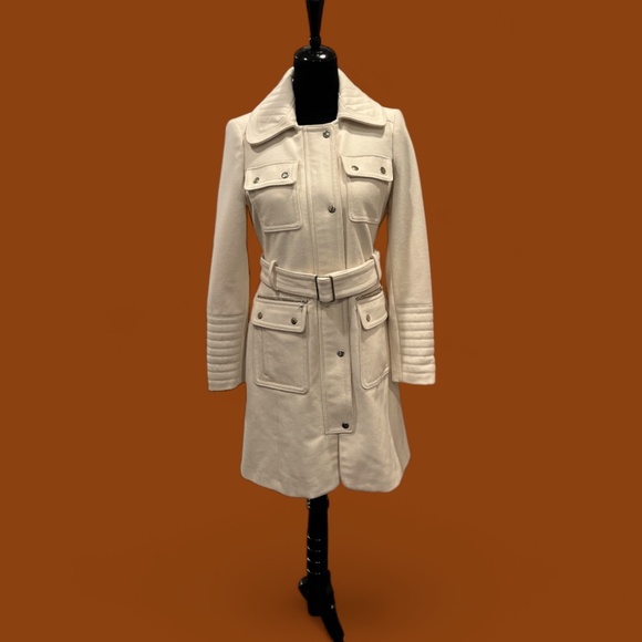 bebe Jackets & Blazers - Bebe Ivory Wool Blend Belted Trench Coat S (Minor Flaw)